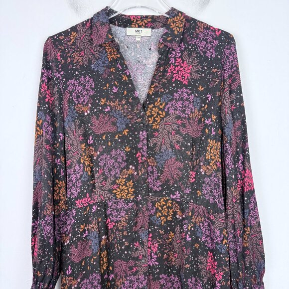 MKT Studio Ronnie Leafy Print Button Front Midi Shirt Dress FR Size 38 US Size 6 - Picture 2 of 14